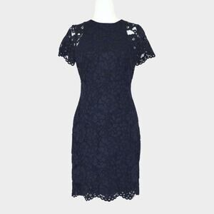 RALPH LAUREN Women's Blue Floral Lace Overlay Sheath Dress Size 6